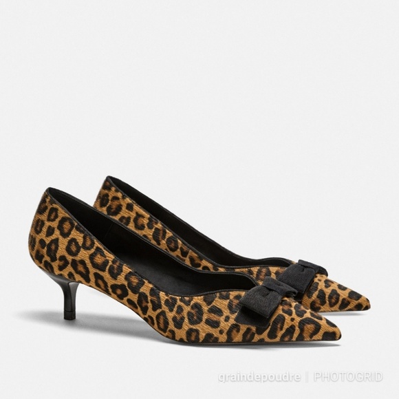 Zara Leopard Print Ponyhair Leather Kitten Heel 37 - Picture 2 of 7